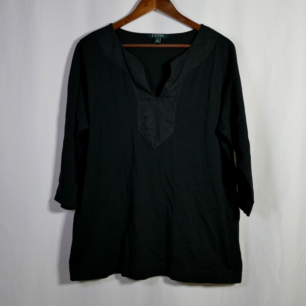 Lauren Ralph Lauren 3/4 Sleeve Split Neck Top Size 2X Cotton Stretch Office